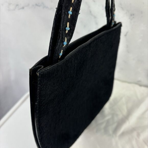 Vintage y2k 90s Fossil Black Leather handbag Purse southwest grunge pony hair - Picture 15 of 16